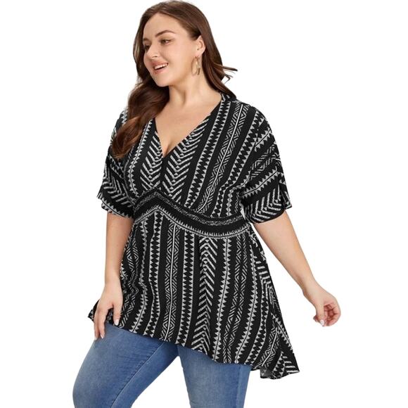 Size 14 - 16  • 1X • BloomChic  Aztec Print  • Bandana Print High Low Hem Blouse - Picture 3 of 9